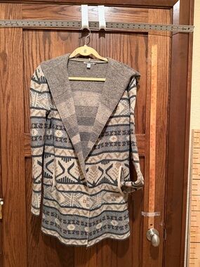 Toad&Co Aztec Pattern Open-Front Cardigan in Gray and Cream